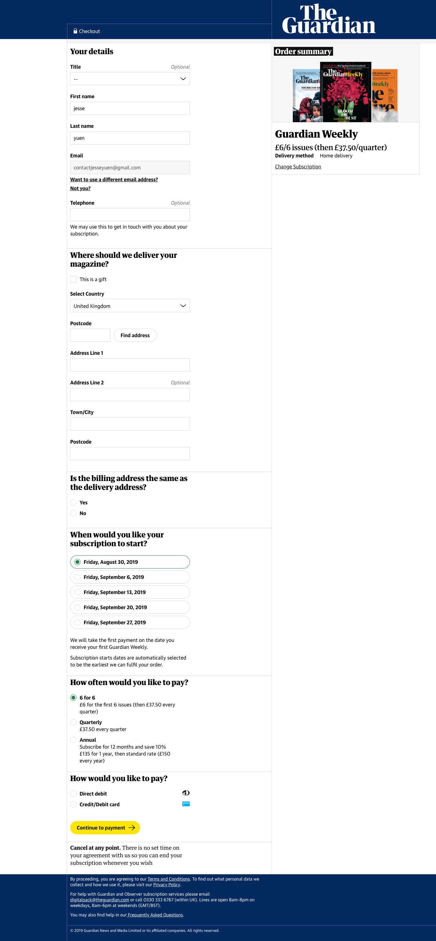 A screenshot of a checkout page template