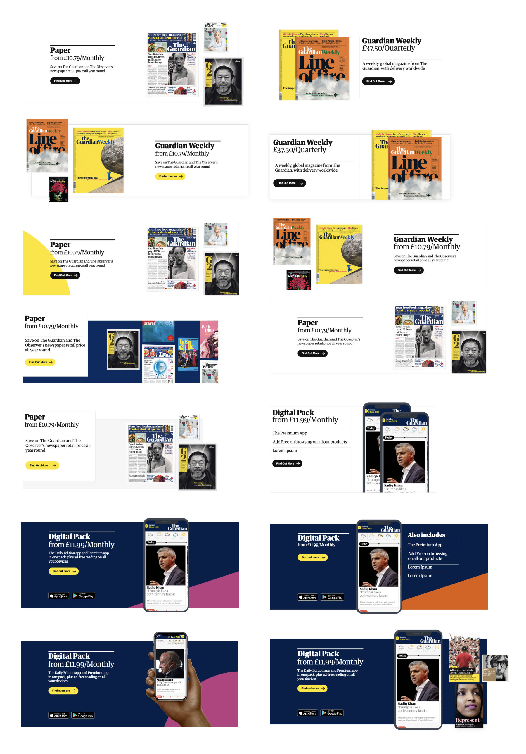 Examples of design exploration for our card components.