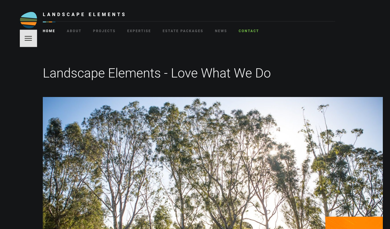 A screenshot of the Landscape Elements homepage
