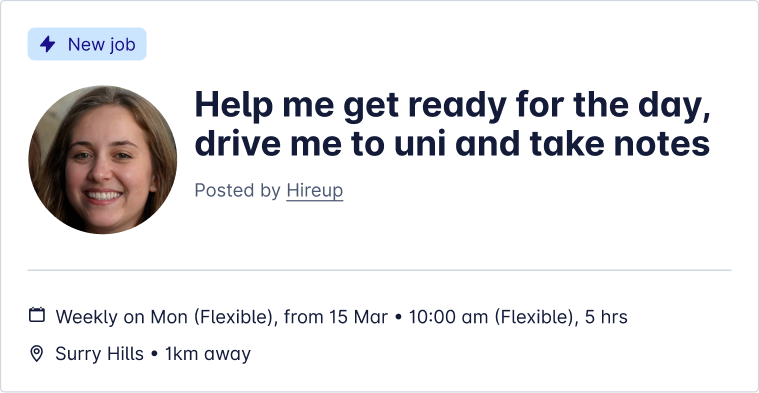An image of a job posted by Hireup