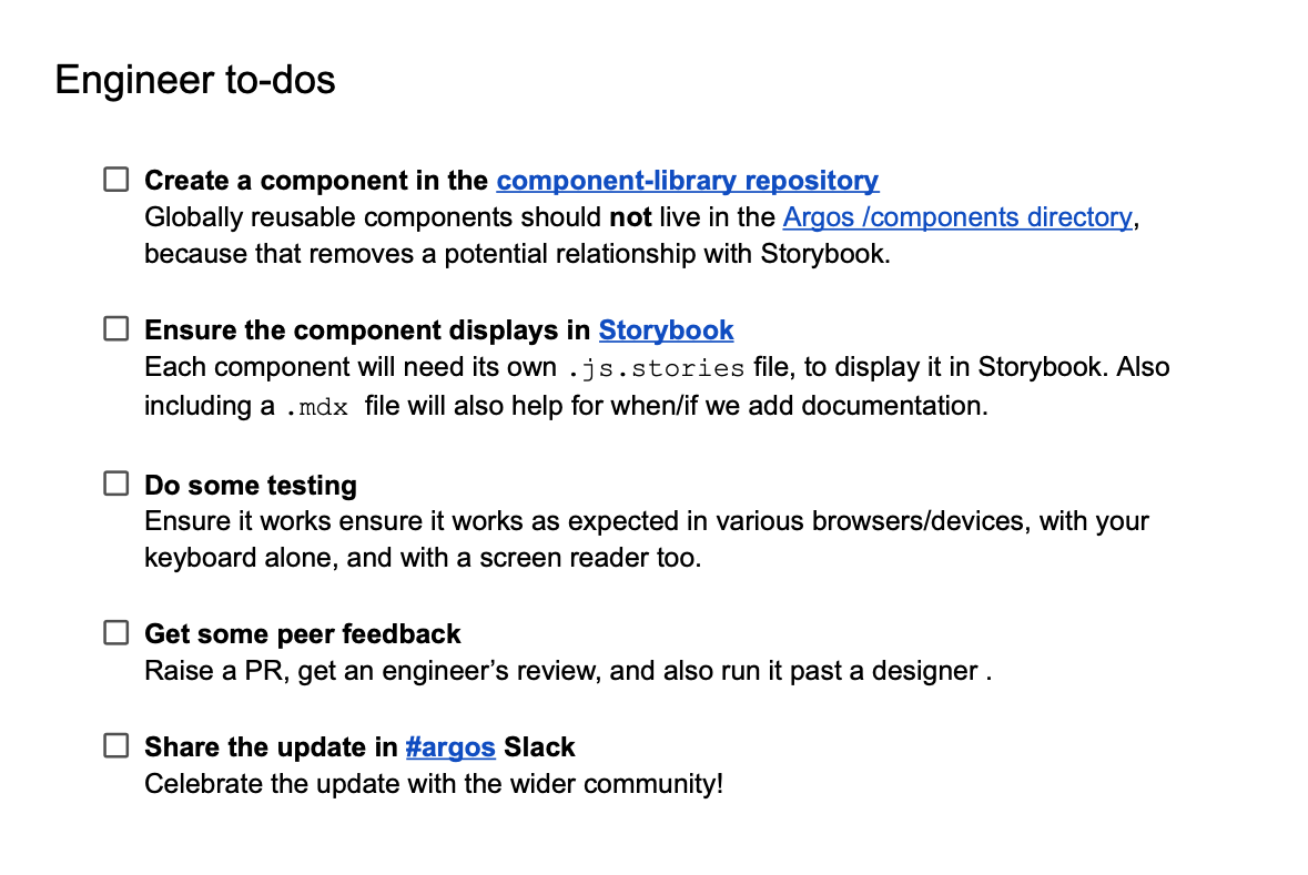 A checklist of to-dos for publishing web-app components
