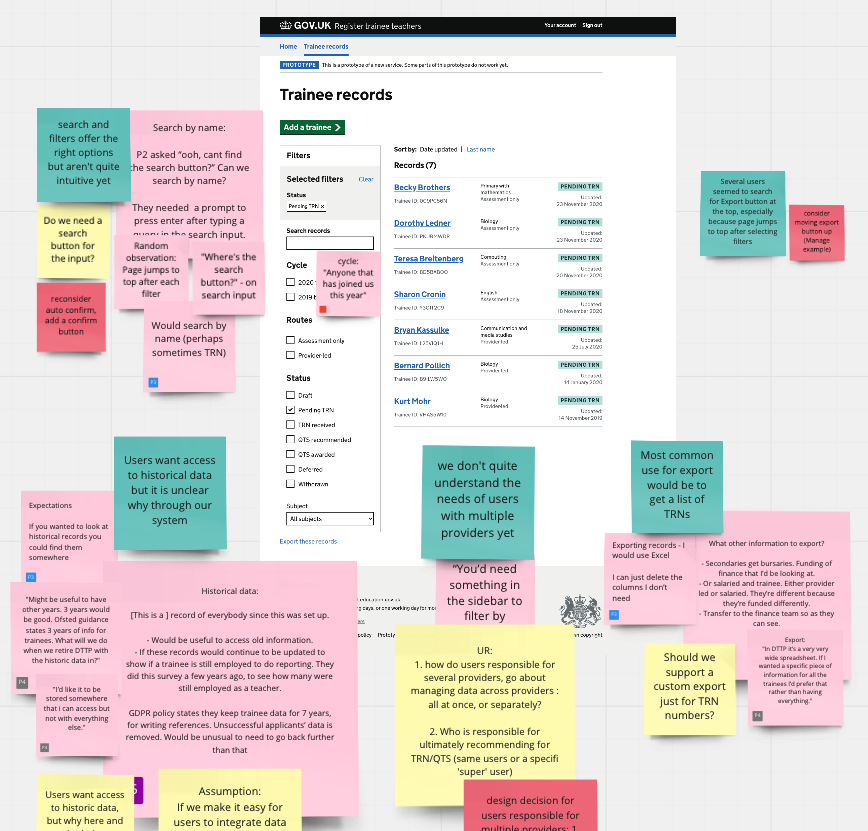 A screenshot with post it notes from user research attached.