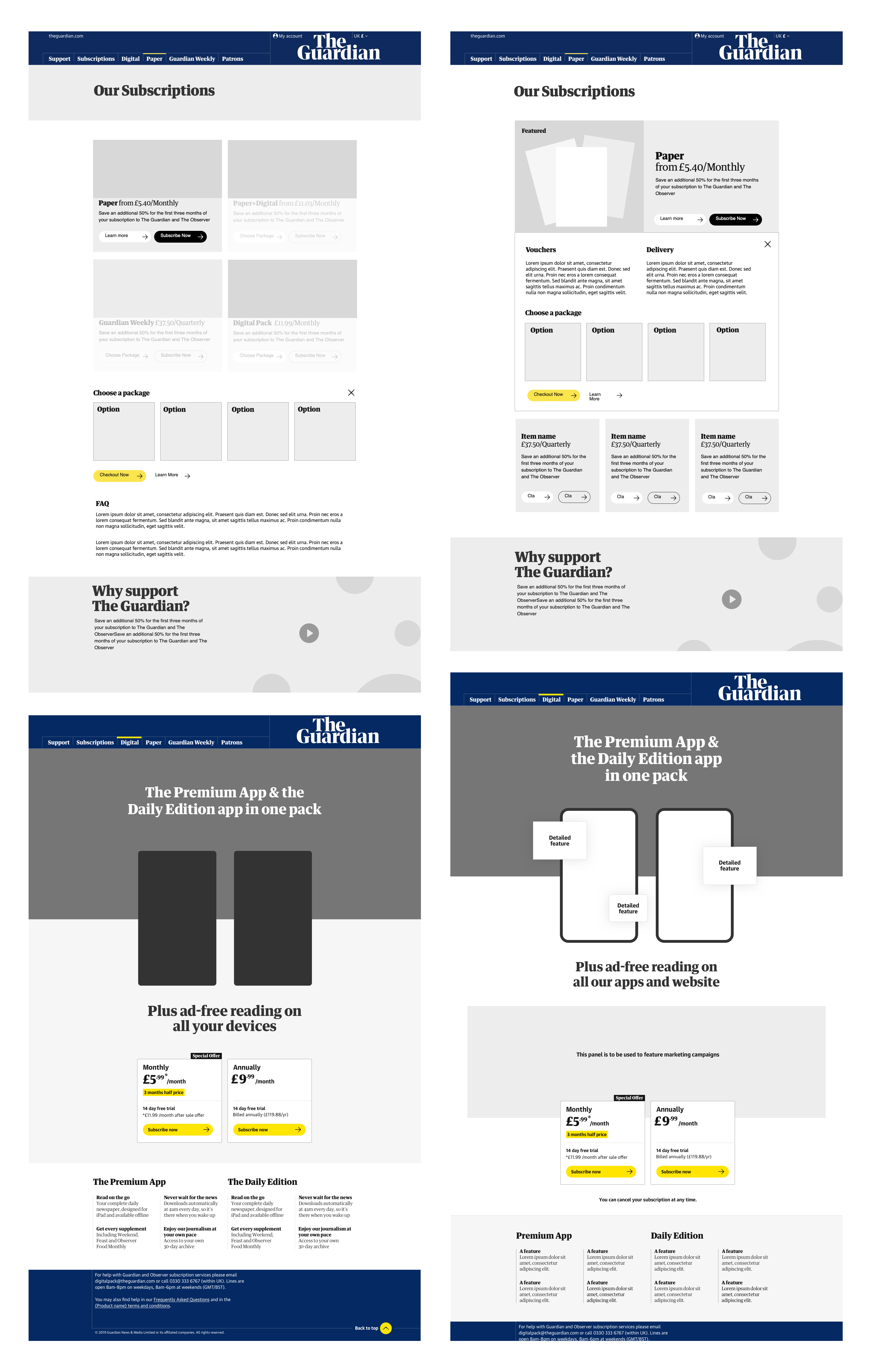 Examples of wireframes from the project.