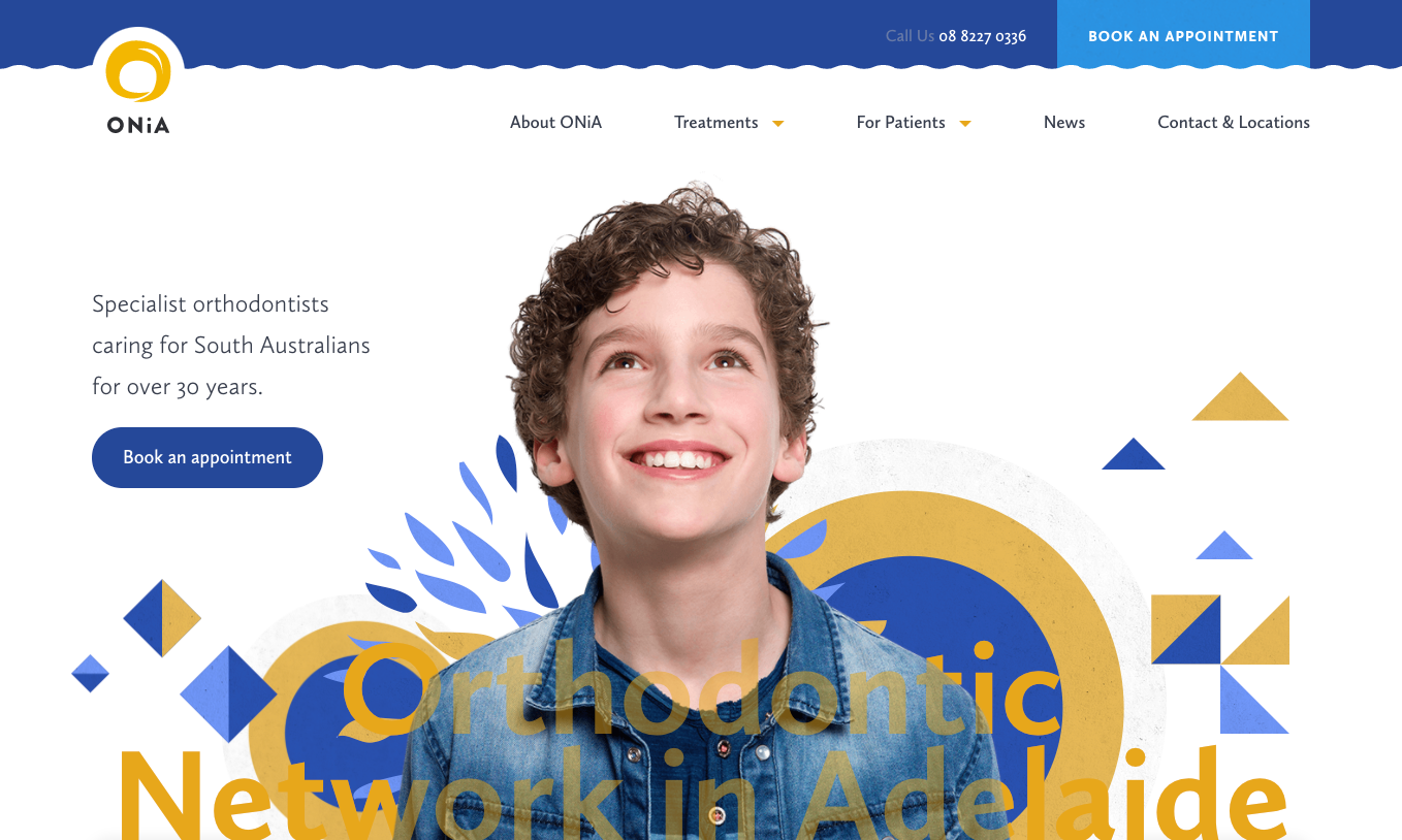 A screenshot of the Onia homepage