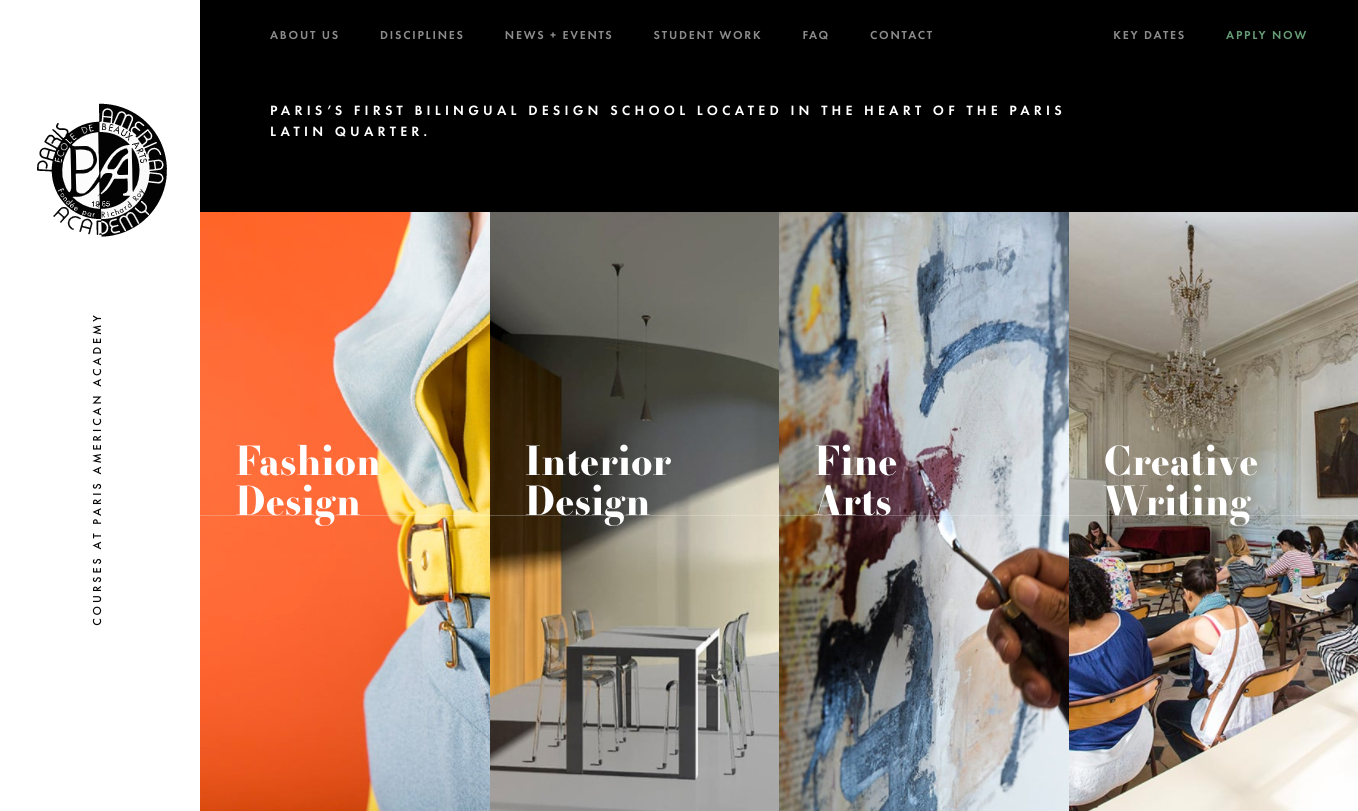 A screenshot of the Paris American Academy homepage